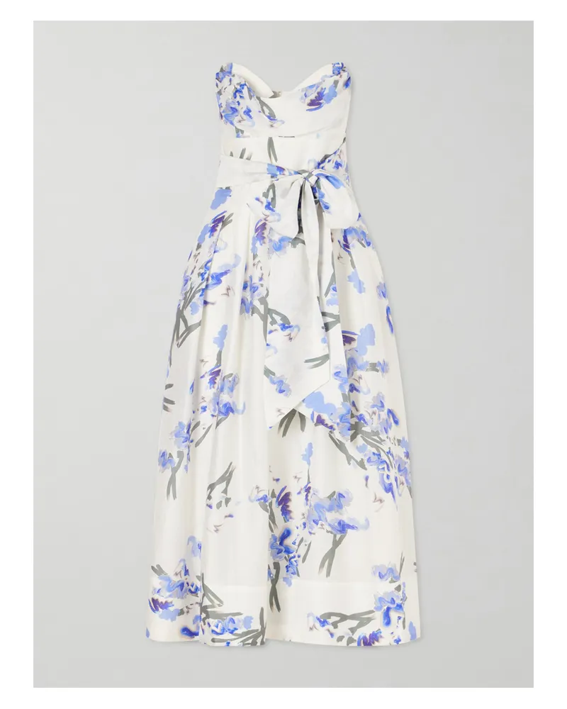 Rebecca Vallance Bluebell Belted Draped Floral-print Organza Midi Dress - White White
