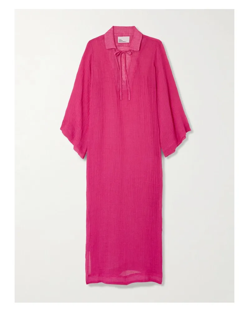 Lisa Marie Fernandez Kaftan Aus Gaze Aus Einer Leinenmischung In Knitteroptik - Pink Pink