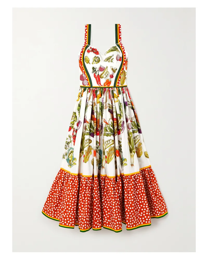 Dolce & Gabbana Midikleid Aus Bedruckter Baumwollpopeline - Rot Rot