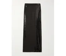 Maxirock Aus Satin Mit Pailletten - Schwarz
