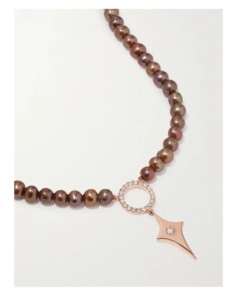 Diane Kordas Kette Aus 14 Karat Roségold Mit Perlen Und Diamanten Gold