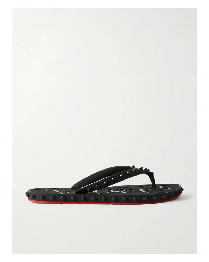 Christian Louboutin Super Loubi Studded Rubber Flip Flops - Black Black