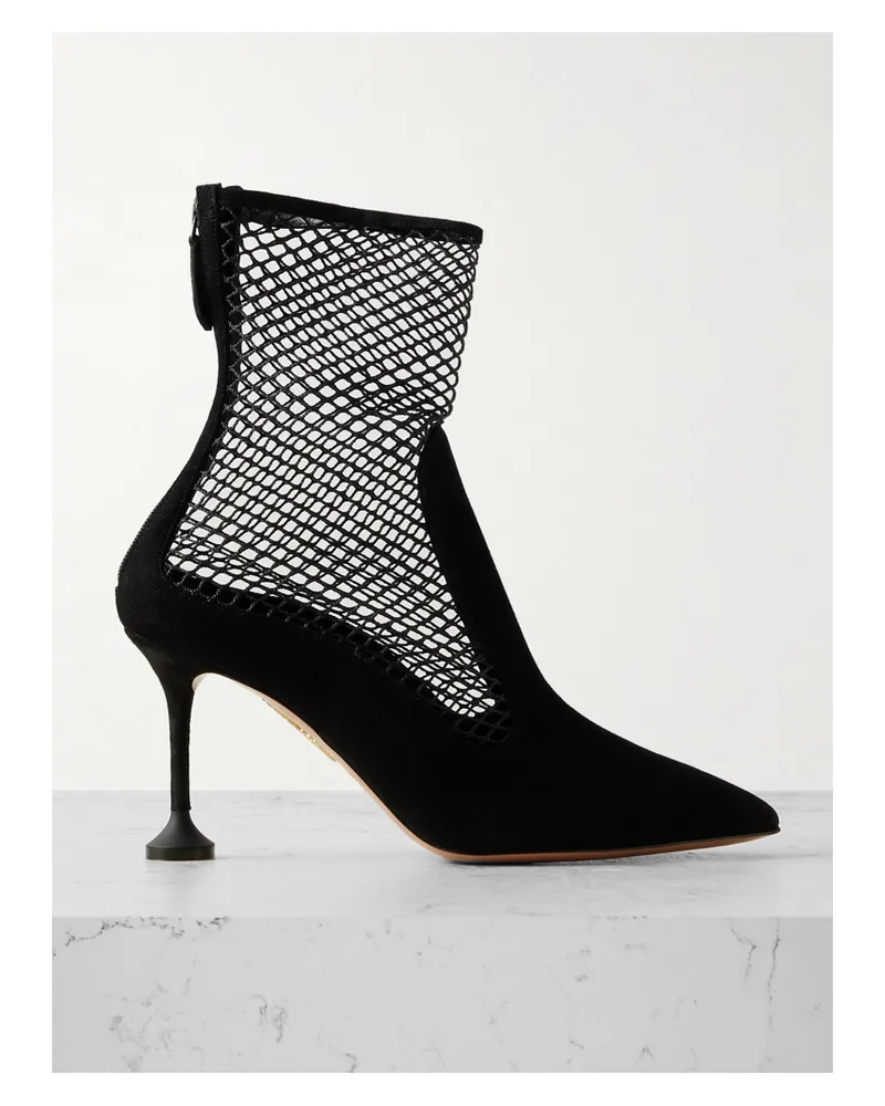 Aquazzura Dawn 85 Ankle Boots Aus Veloursleder Mit Einsätzen Aus Netzmaterial - Schwarz Schwarz