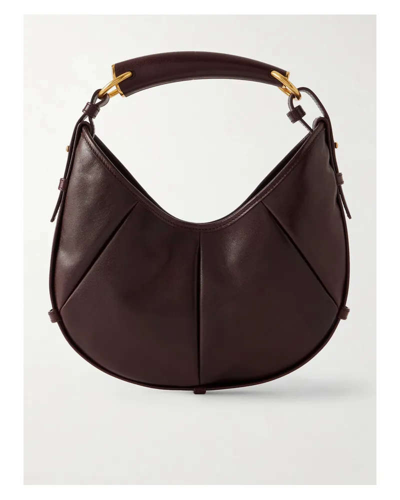 Saint Laurent Mombasa Paneled Leather Shoulder Bag - Burgundy Burgundy