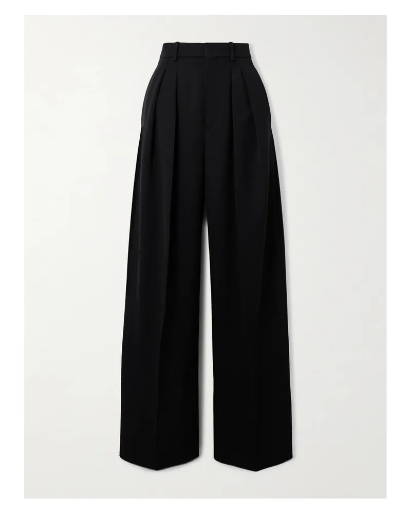 Saint Laurent Pleated Wool Wide-leg Pants - Black Black