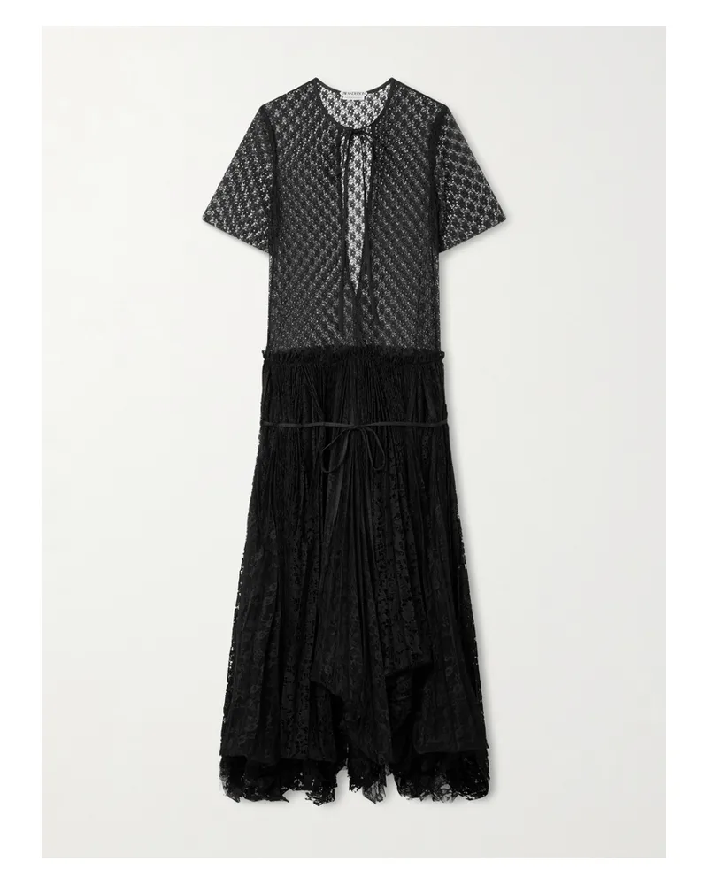 J.W.Anderson Layered Cutout Pleated Lace Maxi Dress - Black Black