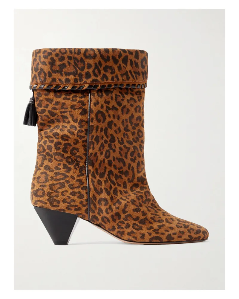 Isabel Marant Dalby Ankle Boots Aus Veloursleder Mit Leopardenprint, Lederbesätzen Und Troddeln - Animal-Print Animal-print