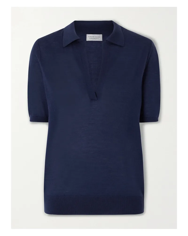 Gabriela Hearst Frank Cashmere And Silk-blend Polo Shirt - Blue Blue