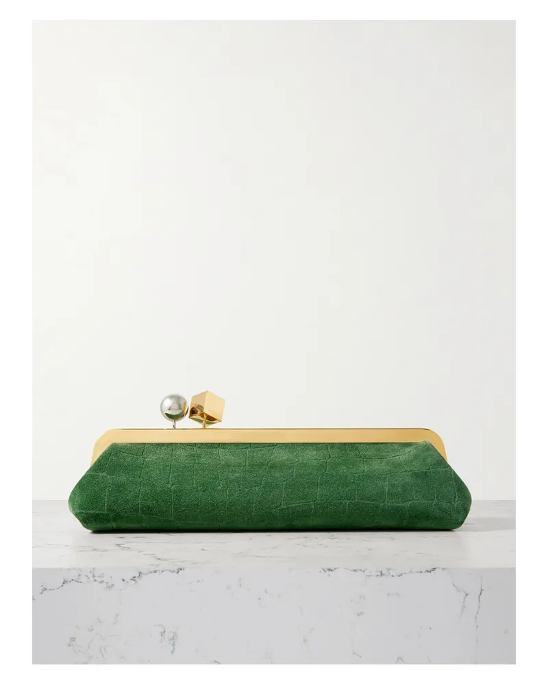 Jacquemus Le Salon Clutch Aus Veloursleder Mit Krokodileffekt - Grün Grün
