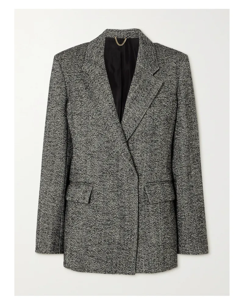 Victoria Beckham Doppelreihiger Blazer Aus Tweed Aus Einer Wollmischung Mit Fischgratmuster - Grau Grau