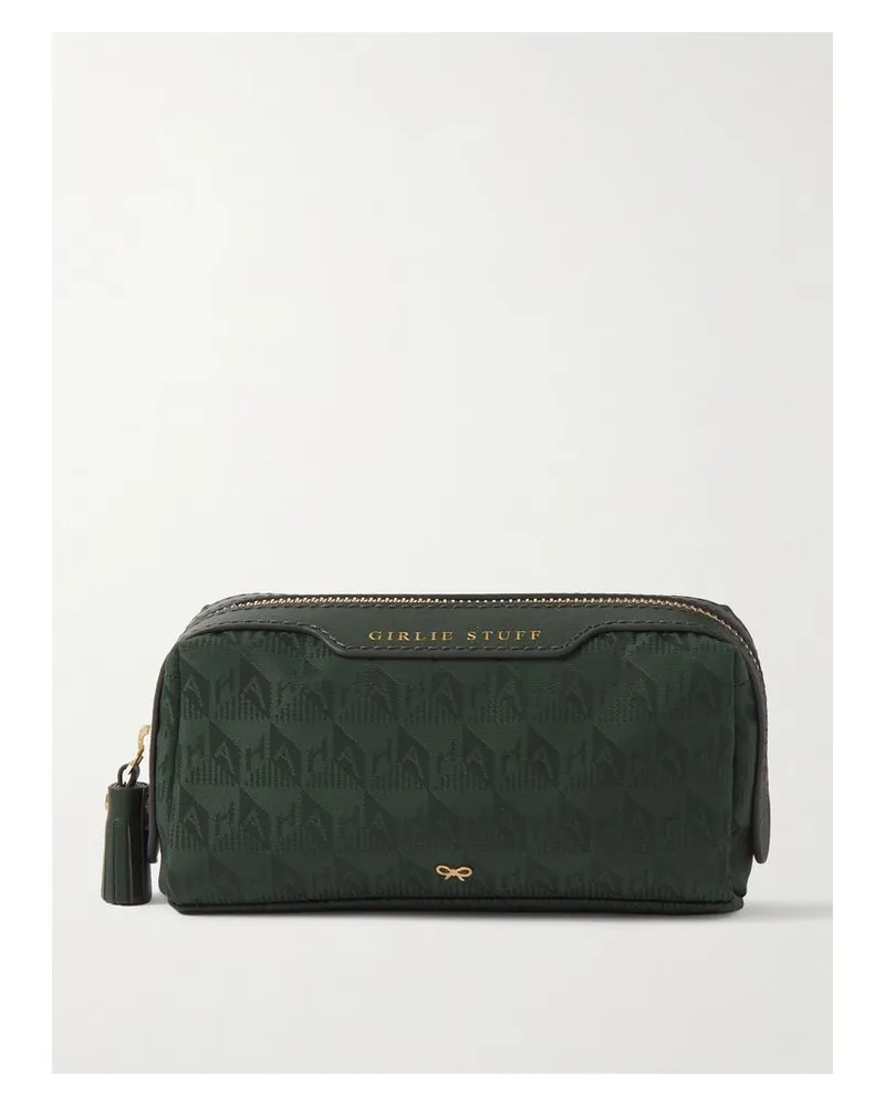 Anya Hindmarch Girlie Stuff Kosmetiktasche Aus Econyl® Mit Jacquard-muster Und Strukturierten Lederbesätzen - Grün Grün