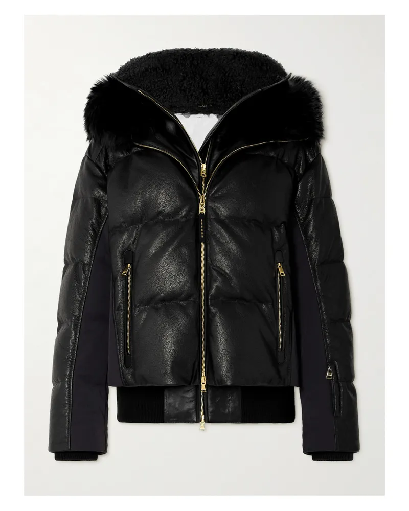 Bogner Melia Mehrlagige Skijacke Aus Gestepptem Leder Und Mit Shearling-kapuze Und Daunenfüllung - Schwarz Schwarz
