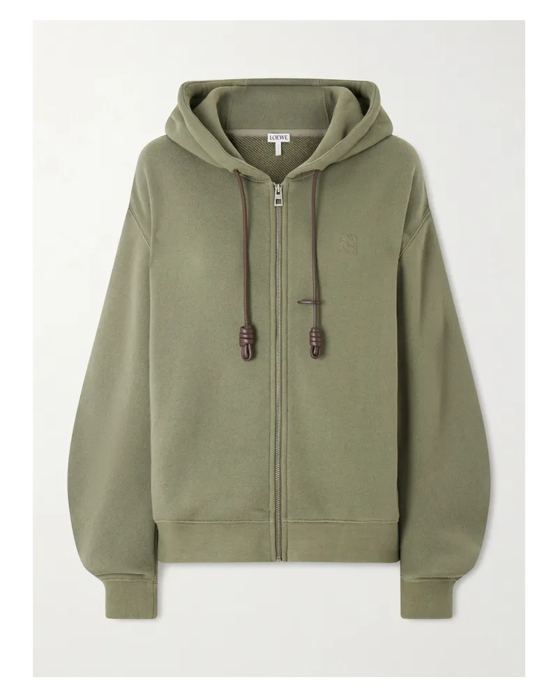 Loewe Flamenco Hoodie Aus Jersey Aus Einer Baumwollmischung Mit Lederbesatz - Grün Grün