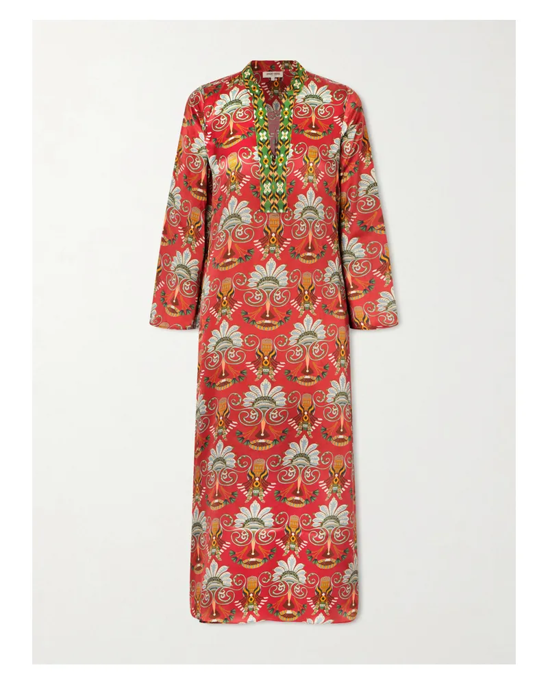 Emporio Sirenuse Jenna Printed Silk Midi Dress - Red Red