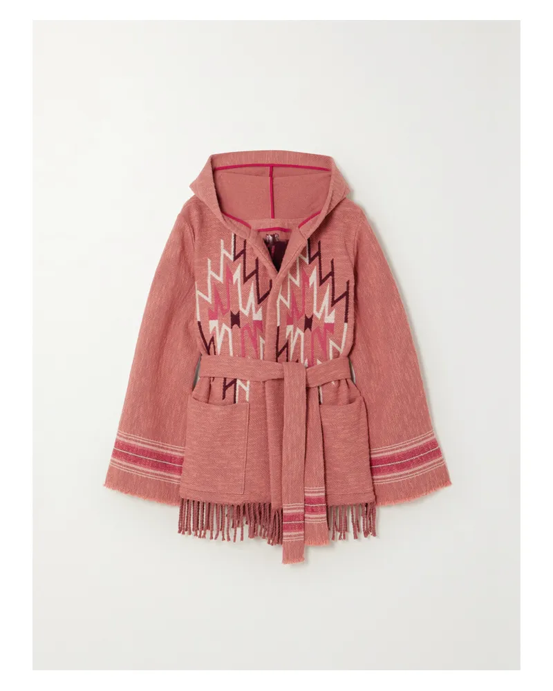 Fortela Felipa Cardigan Aus Jacquard Aus Einer Wollmischung Mit Bindegürtel, Kapuze Und Fransen - Pink Pink