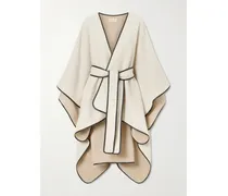 Belted Leather-trimmed Wool And Cashmere-blend Cape - Ecru
