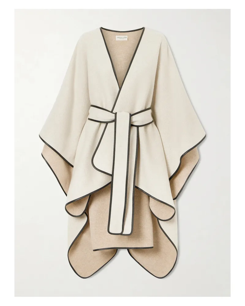 Johnstons of Elgin Cape Aus Einer Woll-kaschmirmischung Mit Lederbesätzen Und Bindegürtel - Ecru Ecru