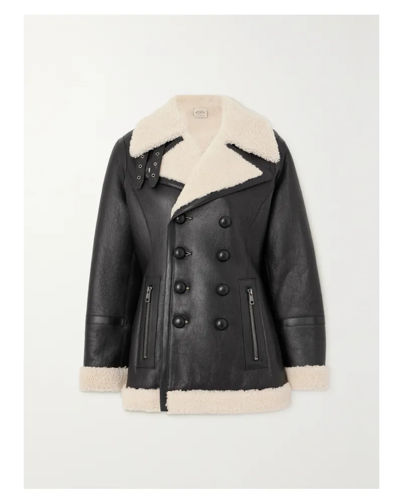 TOD'S Doppelreihige Jacke Aus Shearling - Schwarz Schwarz