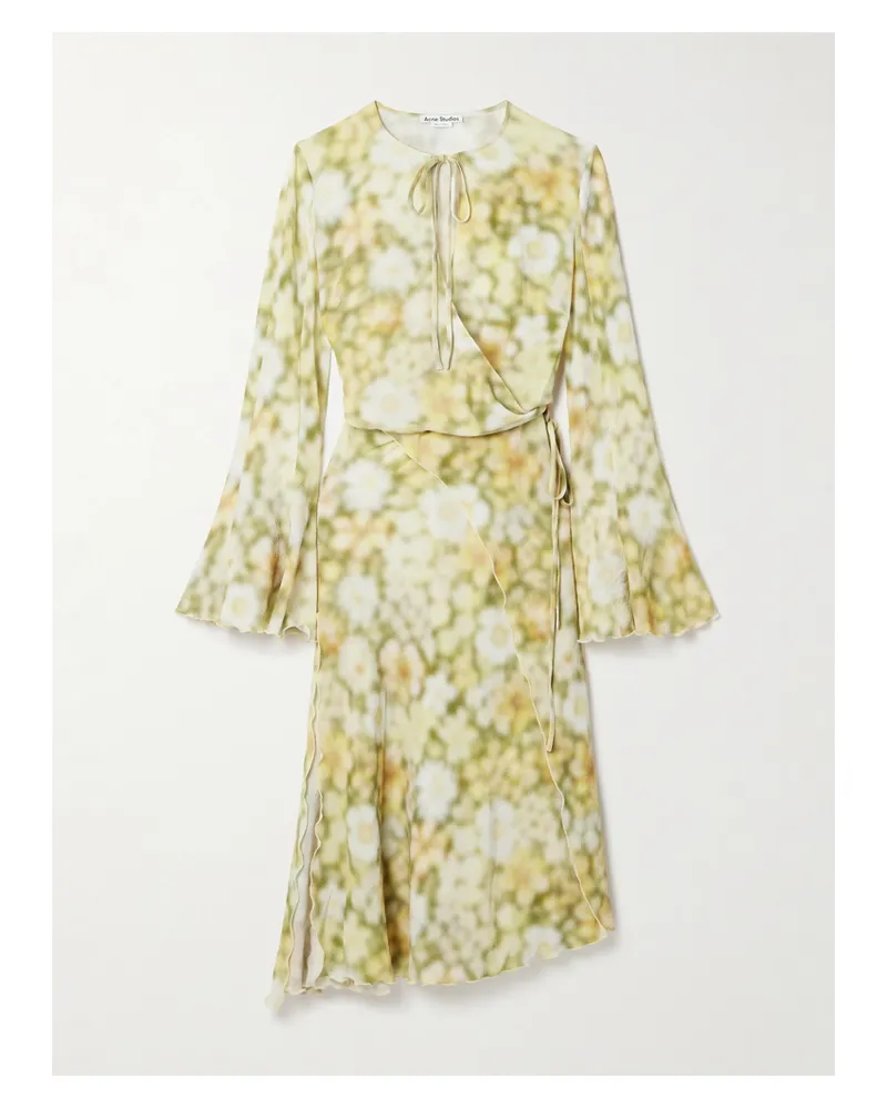 Acne Studios Minikleid Aus Gehämmertem Crêpe Mit Blumenprint Und Wickeleffekt - Gelb Gelb