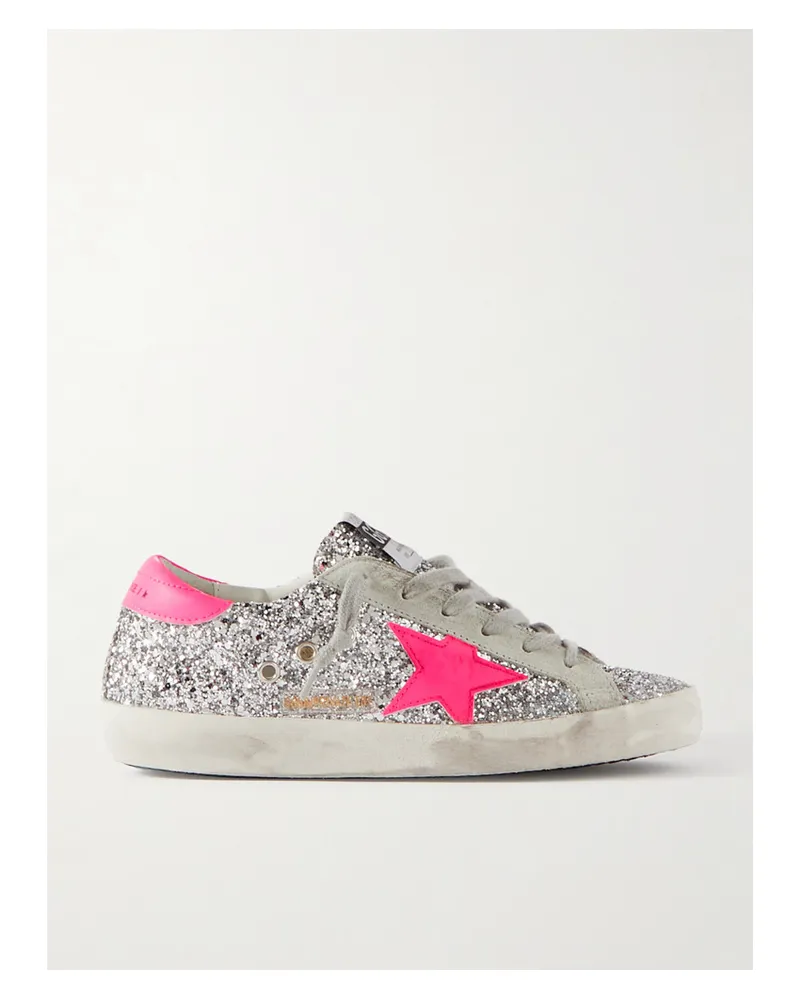 Golden Goose Superstar Sneakers aus Leder und Veloursleder Silber