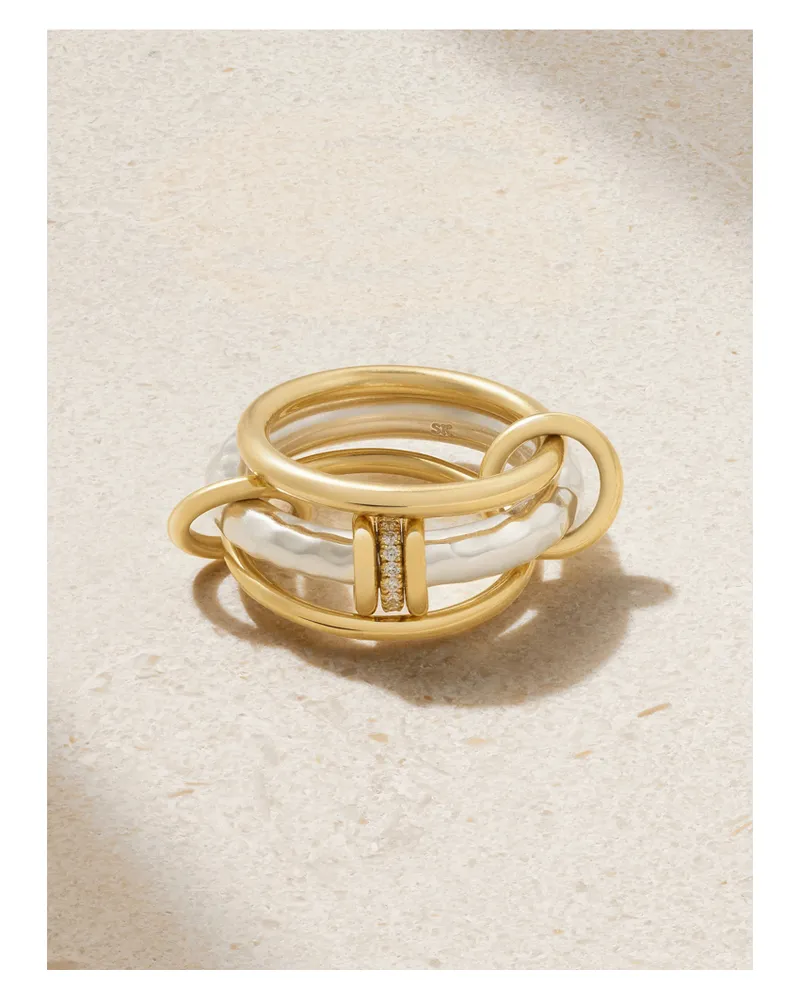 Spinelli Kilcollin Gemini Set Aus Drei Ringen Aus 18 Karat Gelb- Und Weißgold Mit Diamanten Gold