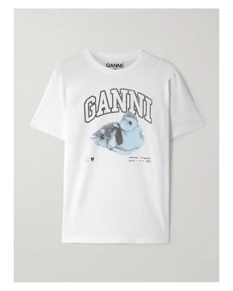 Ganni T-shirt Aus Baumwoll-jersey Mit Print - Weiß Weiß