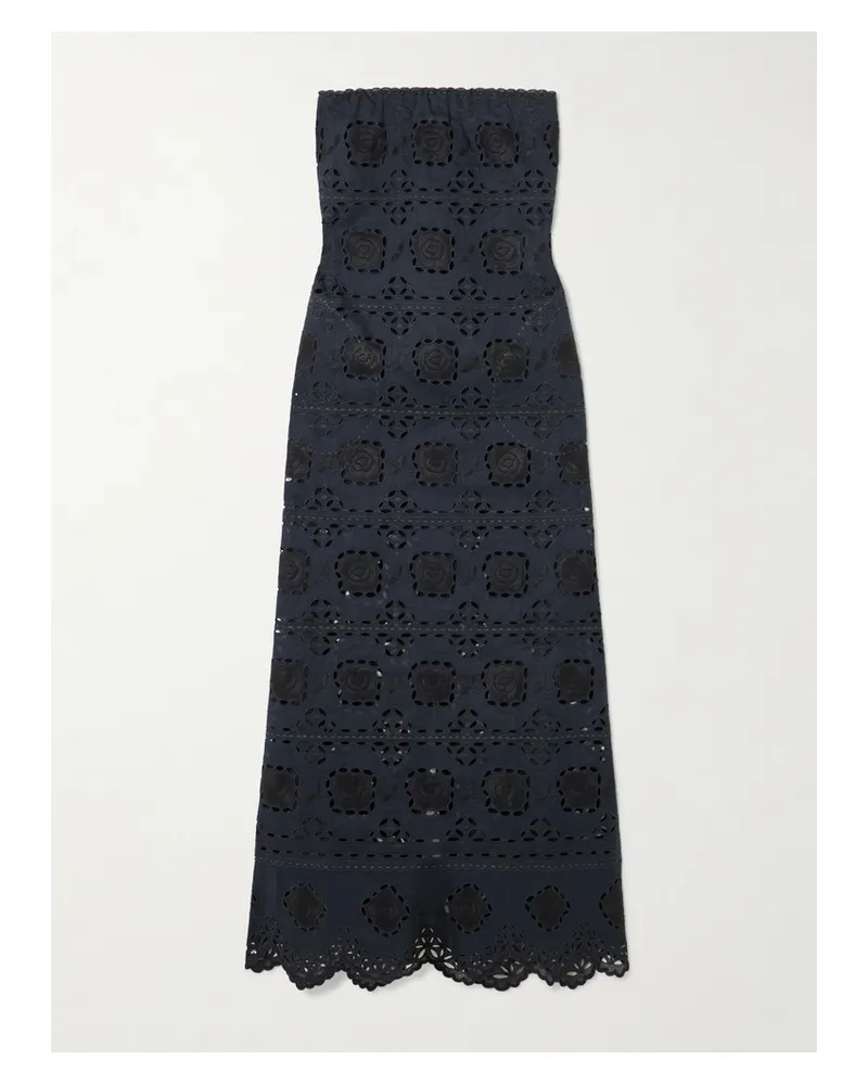 VITA KIN Grace Strapless Scalloped Broderie Anglaise Linen Maxi Dress - Blue Blue