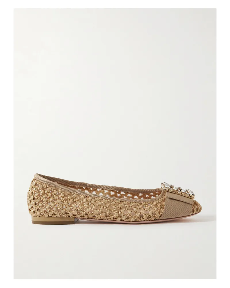 Roger Vivier Très Vivier Ballerinas Aus Raffiabast Mit Ripsbandbesätzen Und Kristallen - Neutral Neutral