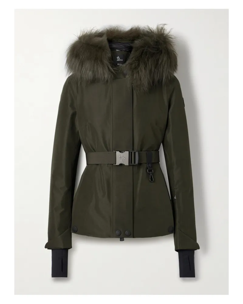 Moncler Laplance Shearling-trimmed Belted Gore-tex Down Jacket - Green Green