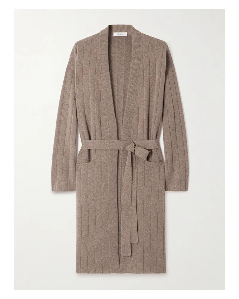 Max Mara Rippstrick-cardigan Aus Kaschmir Mit Bindegürtel - Braun Braun