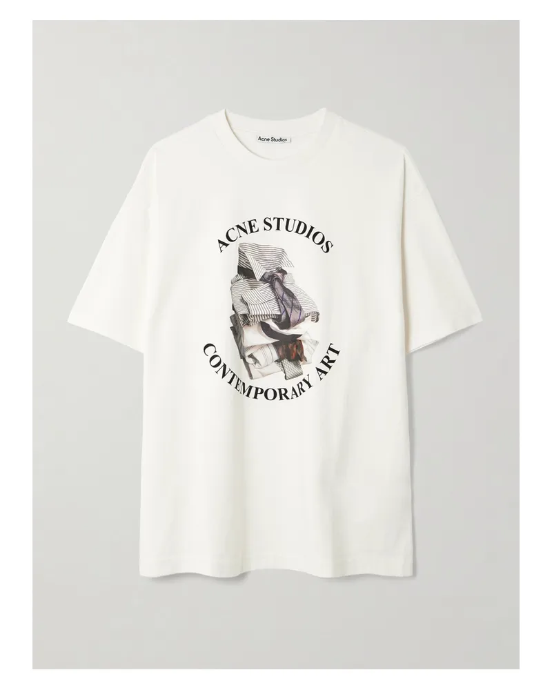 Acne Studios Printed Distressed Organic Cotton-jersey T-shirt - Off-white Off-white