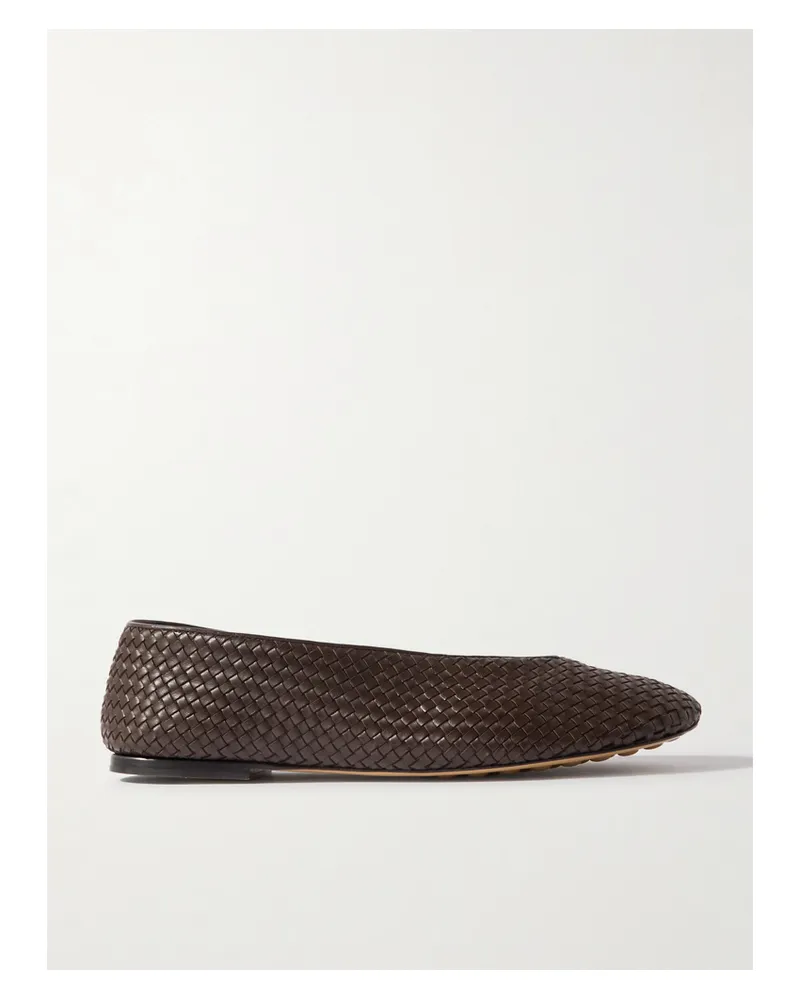 Bottega Veneta Intrecciato Leather Ballet Flats - Brown Brown