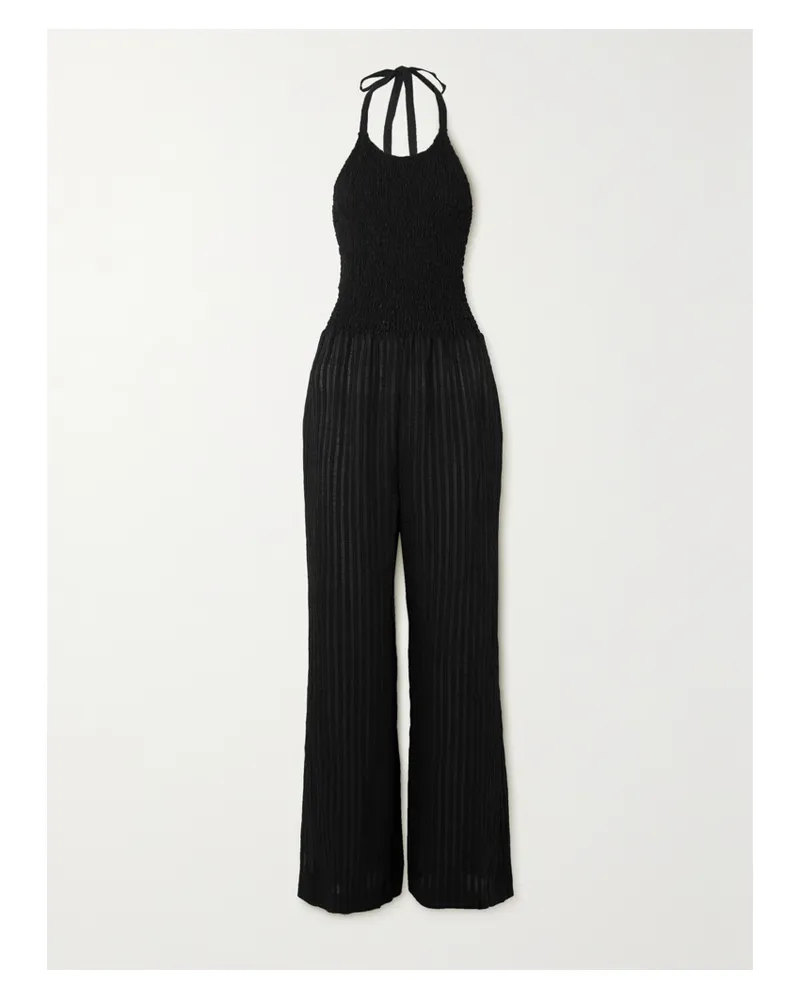 THREE GRACES Shefali Neckholder-jumpsuit Aus Seersucker Mit Cut-out Und Raffungen - Schwarz Schwarz