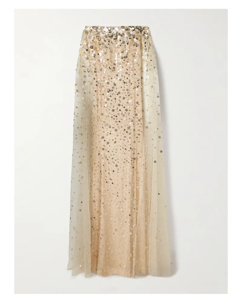 Jenny Packham Robe Aus Tüll Mit Verzierungen Und Cape-effekt - Gold Gold