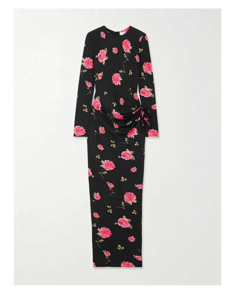 Magda Butrym Robe Aus Stretch-jersey Mit Blumenprint Und Applikationen - Schwarz Schwarz