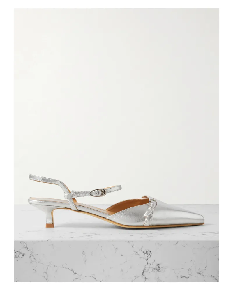 aeyde Melia Slingback-pumps Aus Metallic-leder Mit Schnallen - Silber Silber