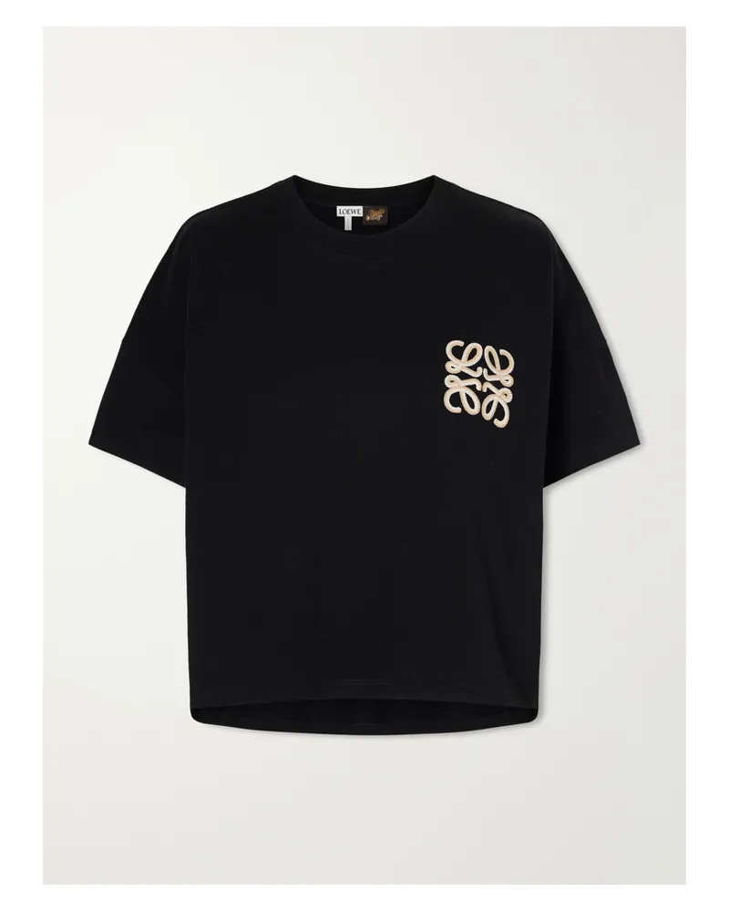 Loewe Logo-embroidered Cotton-jersey T-shirt - Black Black