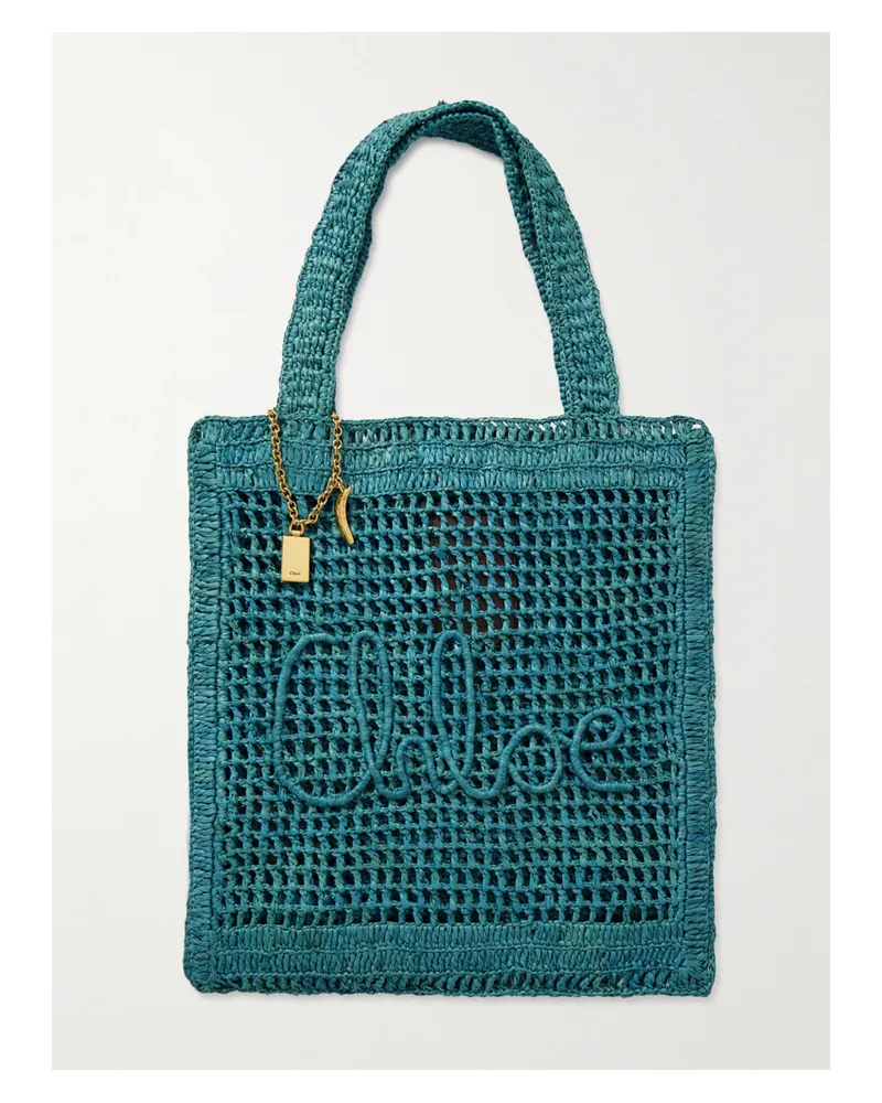 Chloé Summer Banana Embellished Raffia Tote - Blue Blue
