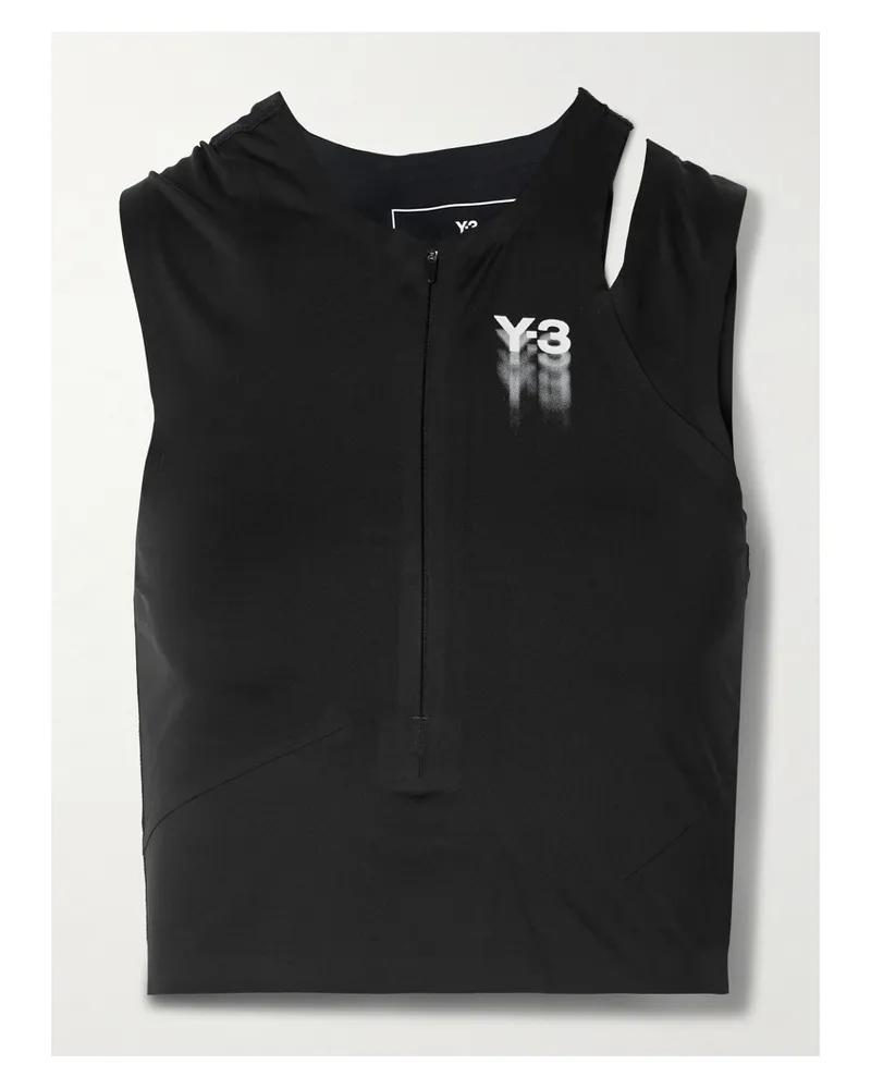 adidas Y-3 Verkürztes Tanktop Aus Recyceltem Stretch-material Mit Cut-out Und Print - Schwarz Schwarz