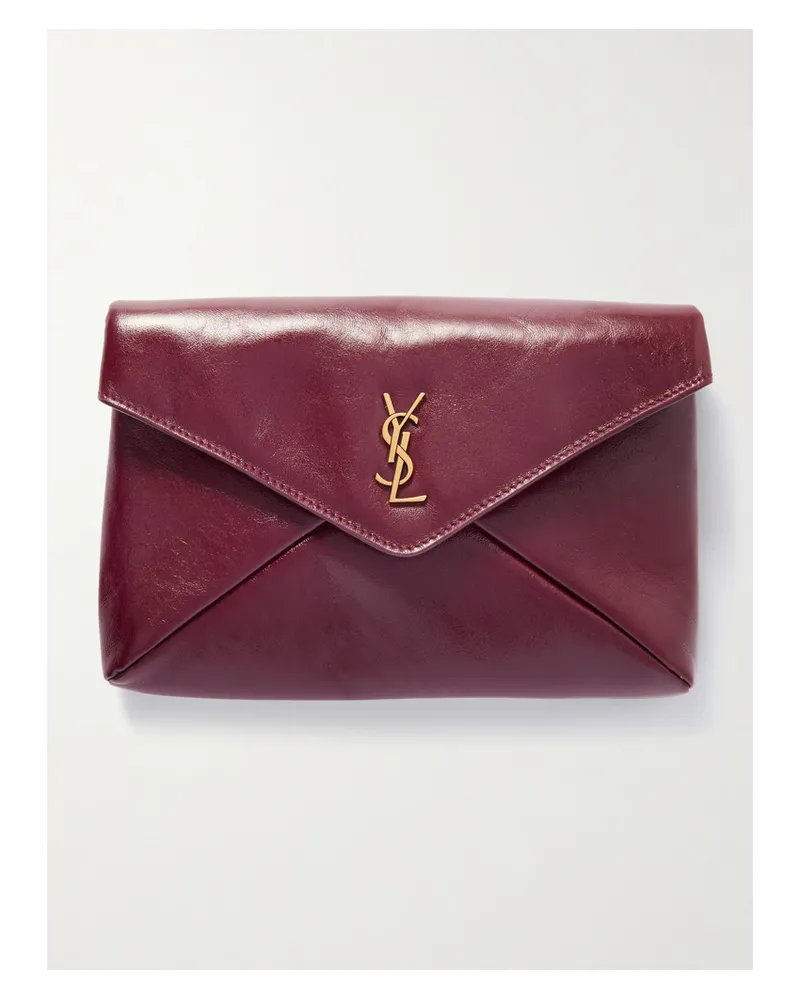 Saint Laurent Cassandre Large Glossed-leather Clutch - Red Red
