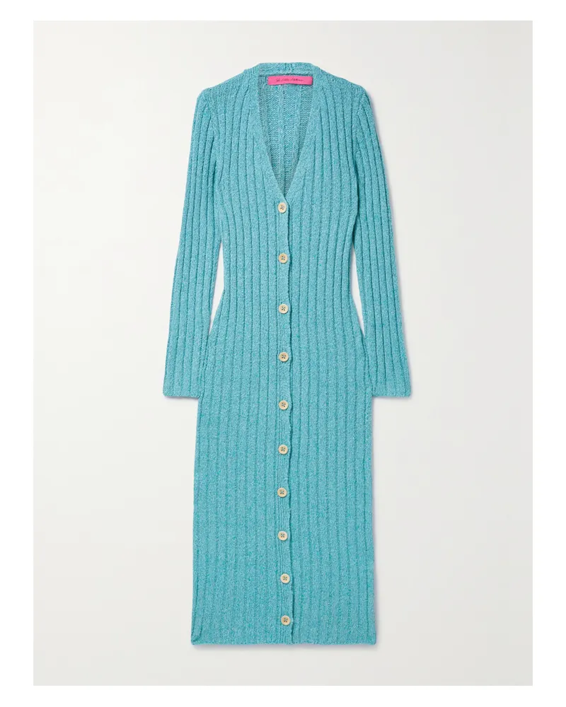 The Elder Statesman June Midikleid Aus Einer Gerippten Mischung Aus Baumwolle, Leinen Und Seide - Blau Blau