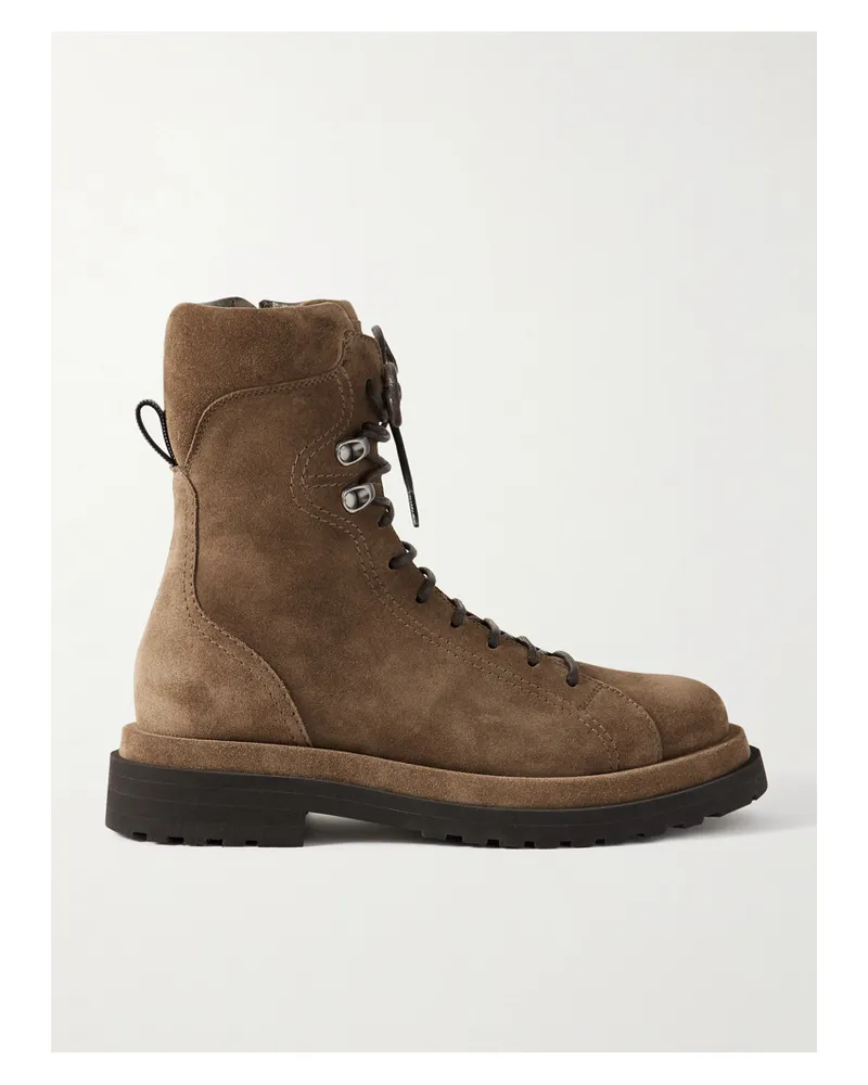 Brunello Cucinelli Schnürstiefel Aus Veloursleder Mit Zierperlen - Braun Braun