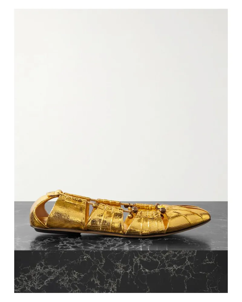 Chloé Luna Ballerinas Aus Metallic-leder Mit Raffungen, Cut-outs Und Verzierungen - Gold Gold