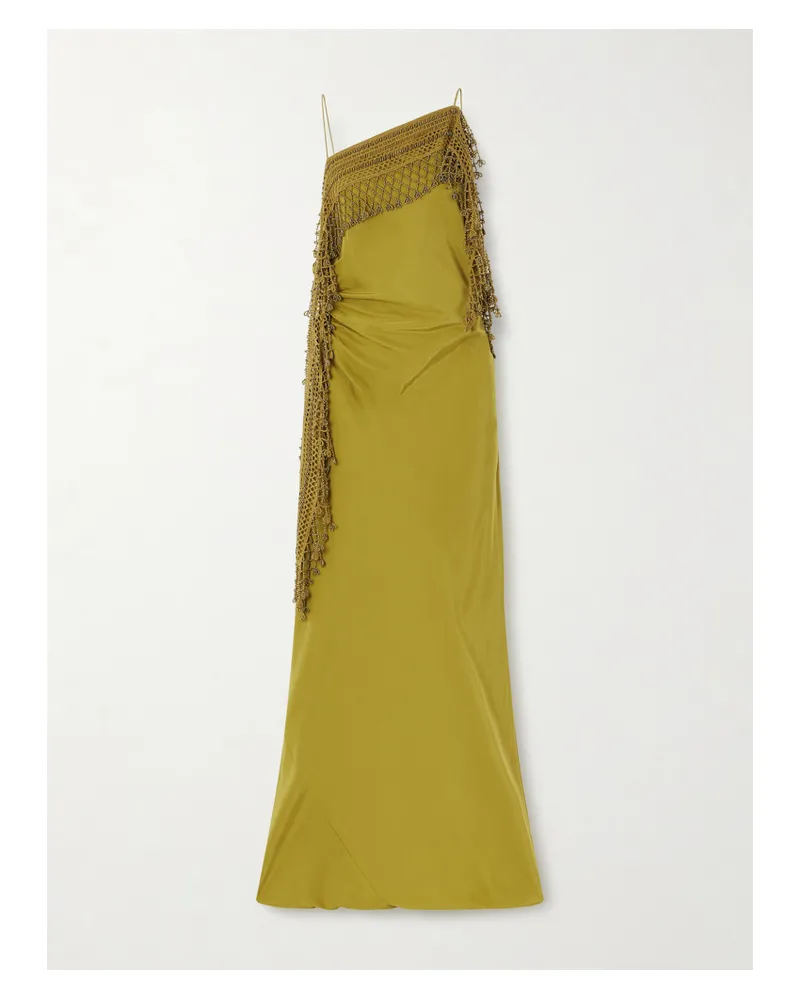 Christopher Esber Maxikleid Aus Seidensatin Mit Häkelbesätzen Und Zierperlen - Grün Grün