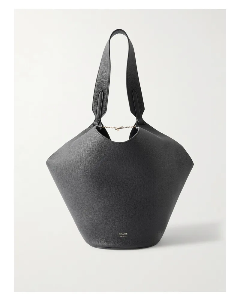 KHAITE Lotus Small Textured-leather Tote - Black Black