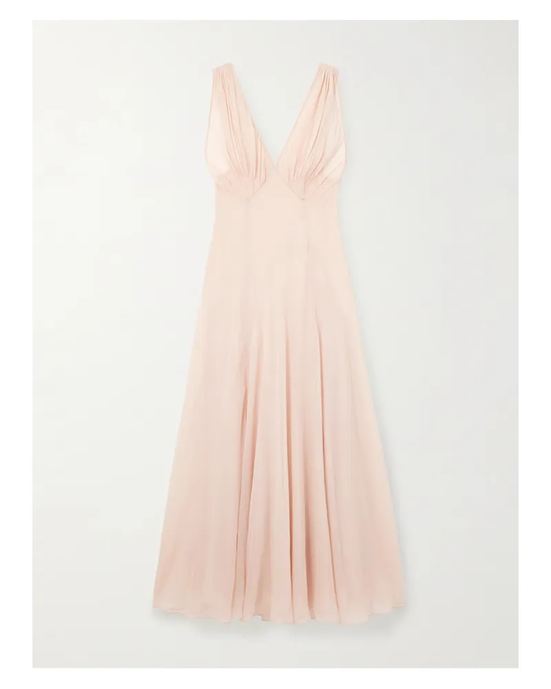 Saint Laurent Pleated Silk-chiffon Maxi Dress - Neutrals Neutrals