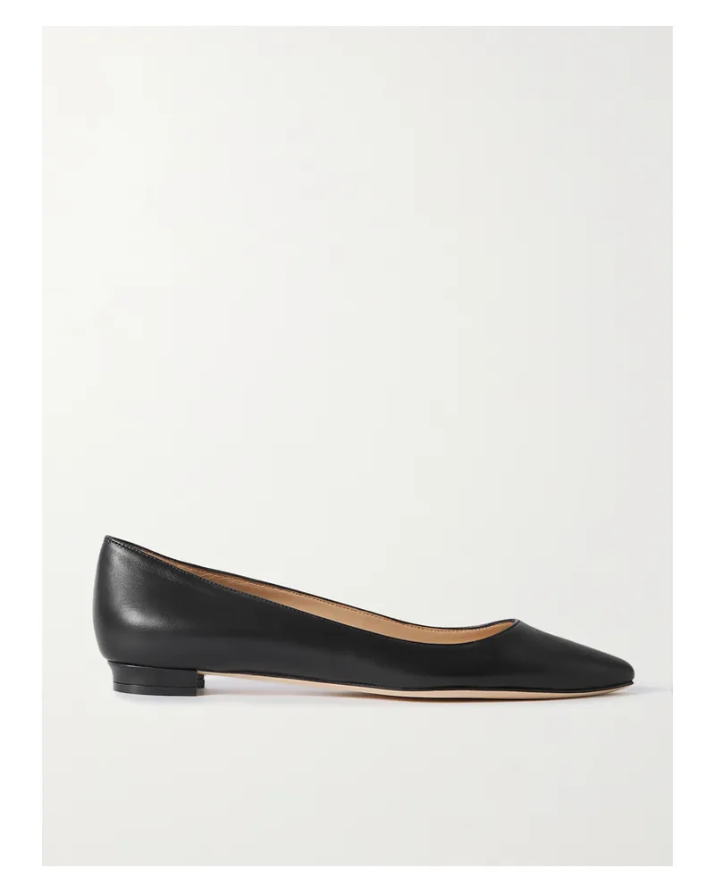 Manolo Blahnik Bb 10 Leather Point-toe Flats - Black Black