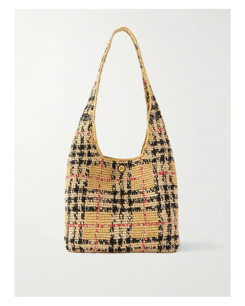 Burberry Margate Checked Raffia Shoulder Bag - Neutrals Neutrals