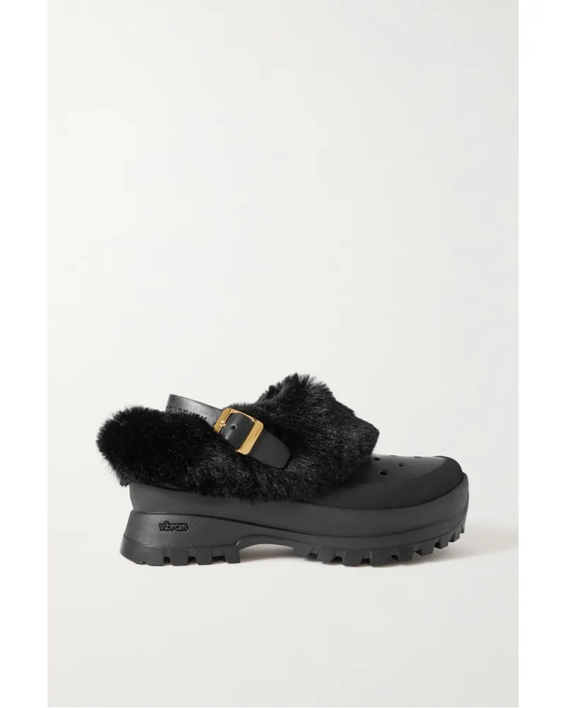 Stella McCartney Trace Clogs aus Faux Fur, Kunstleder und Gummi Schwarz