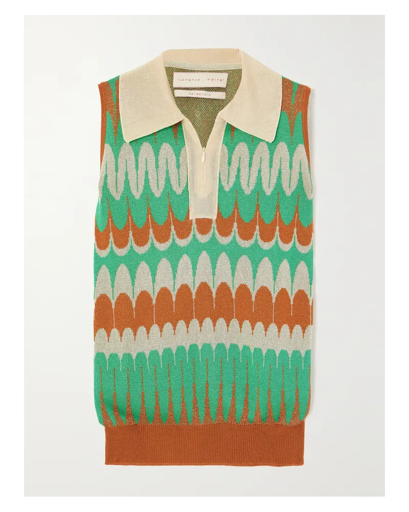 Lukhanyo Mdingi Pullunder Aus Jacquard-strick In Metallic-optik Mit Polokragen - Grün Grün